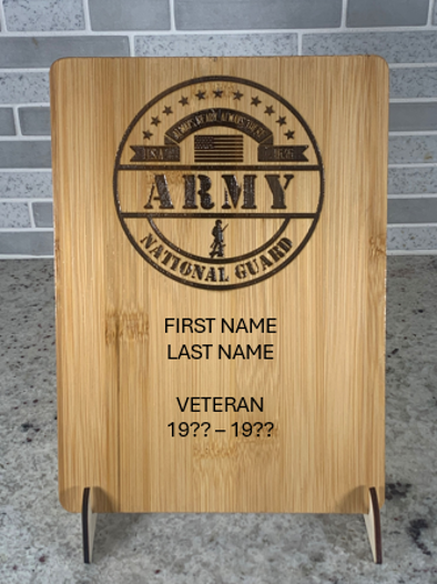 US ARMY NATIONAL GUARD VETERAN PLAQUE - 6 INCHES BY 8 INCHES