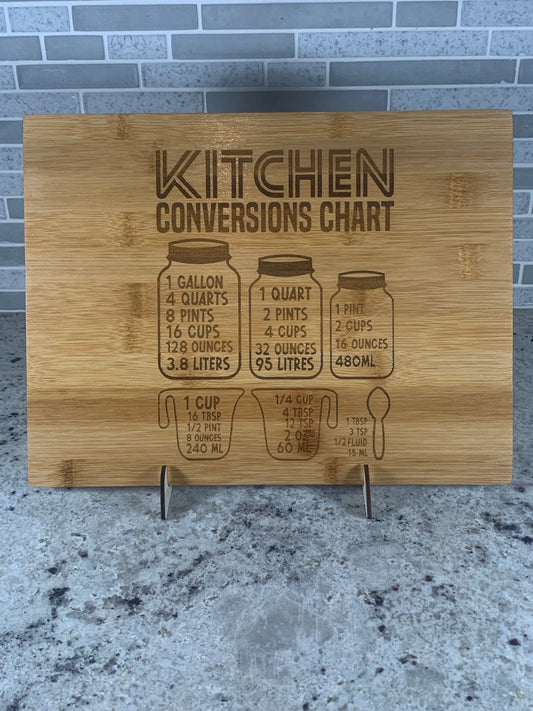 KITCHEN CONVERSION CHART - BAMBOO CUTTING BOARD - 9"X12"